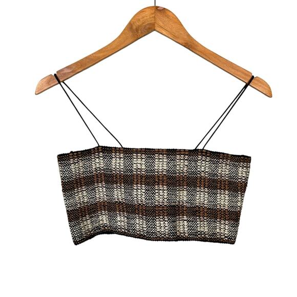 Urban Outfitters UO Dreamweaver Brown Cream Plaid Stretch Cropped Cami Top - Picture 6 of 11